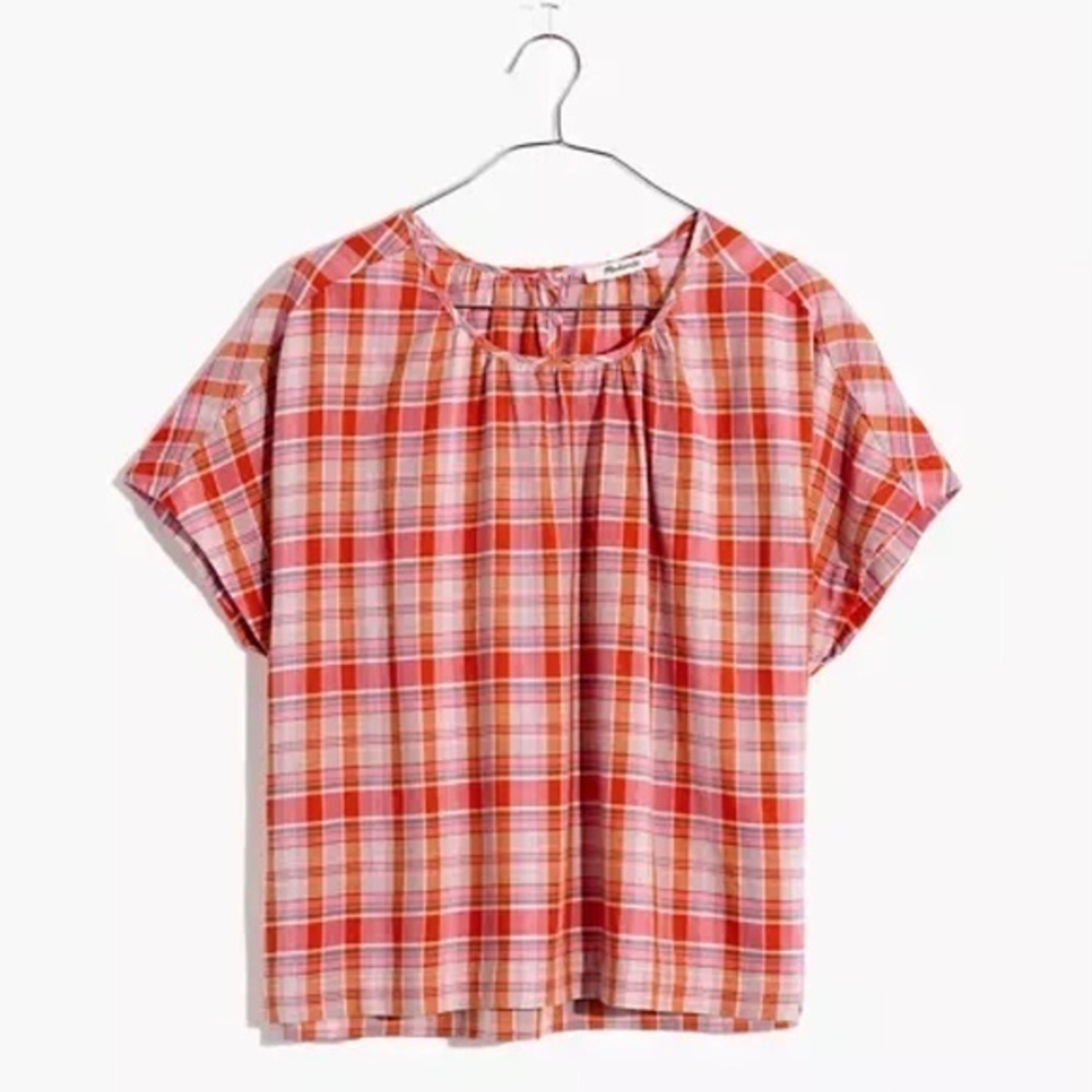 NWT Madewell Shirred Neck Boxy Top June Hero Plaid Size Small